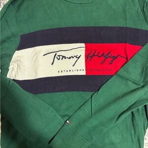 Tommy Hilfiger Green and Red Colorblock Crewneck